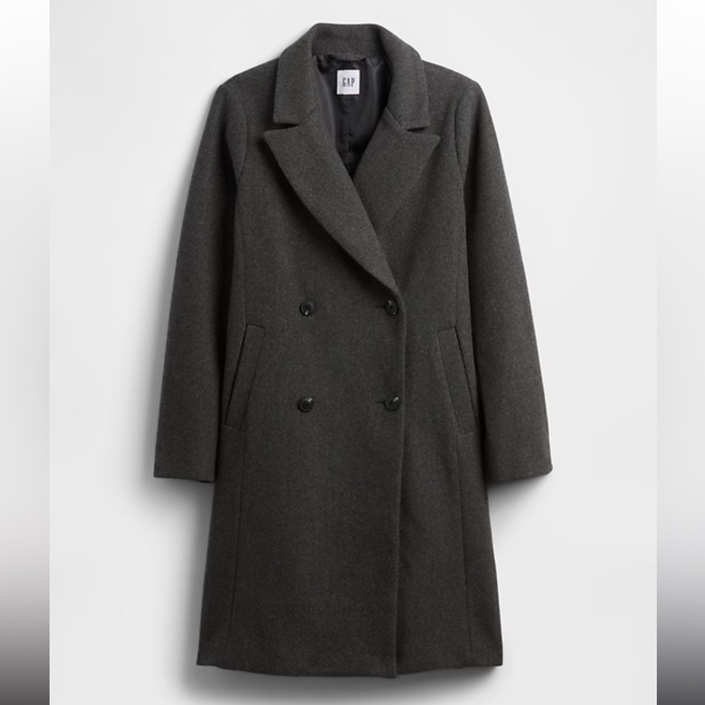 GAP Double-Breasted Wool Pea Coat in Charcoal